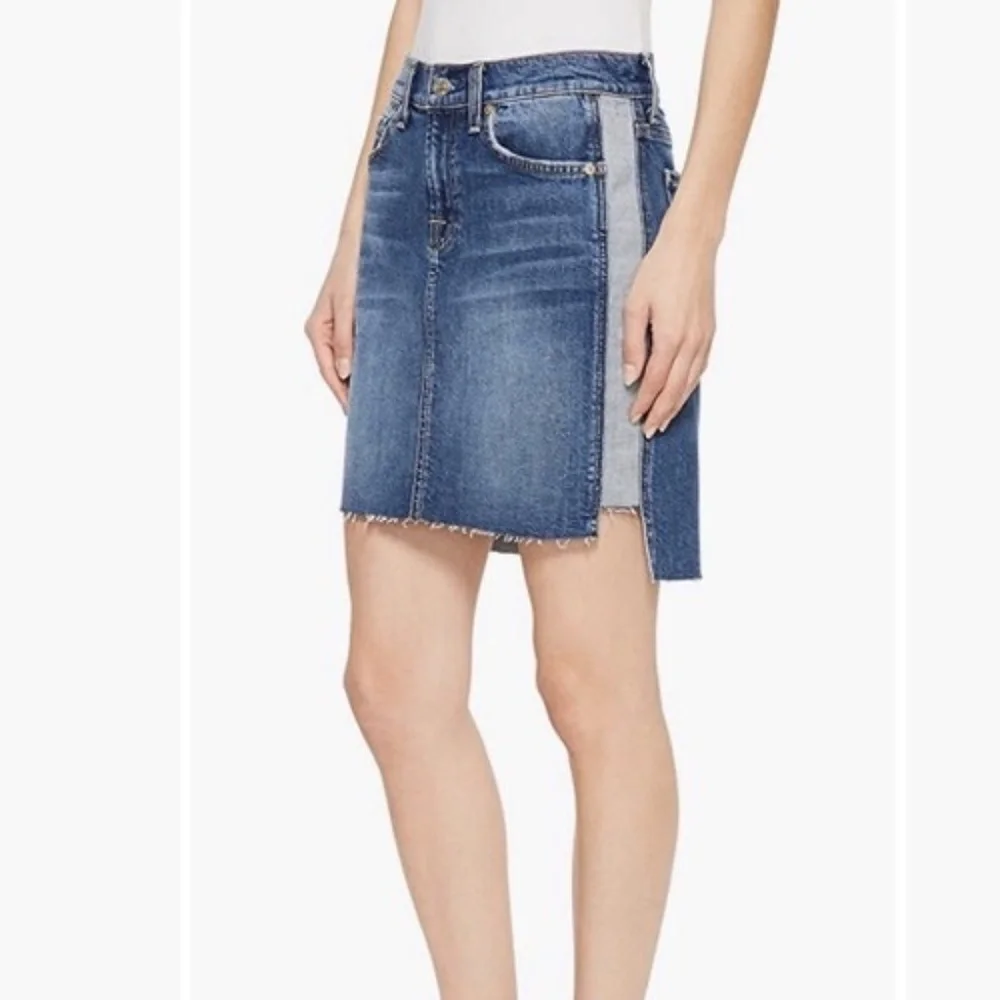 7 For All Mankind Reverse Step Side Panel Denim Mini Skirt Size 27